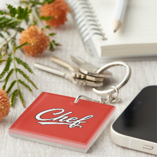Minimalist Chef Script Typography Design Key Ring