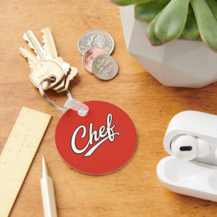Minimalist Chef Script Typography Design Key Ring
