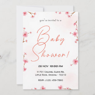 Minimalist Cherry Blossom Baby Shower Invitation