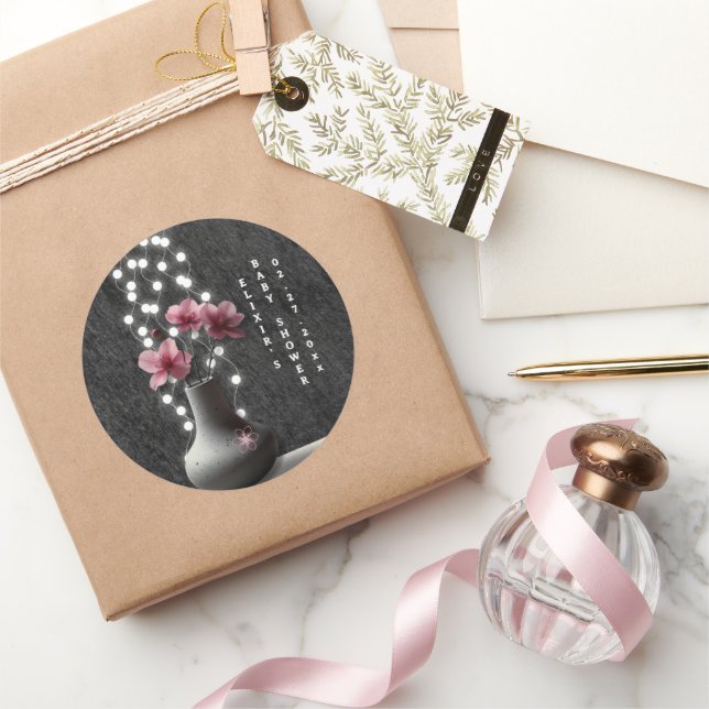 Minimalist Cherry Blossom Flowers Baby Shower Classic Round Sticker (Gifting)