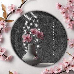 Minimalist Cherry Blossom Flowers Baby Shower Paper Plate