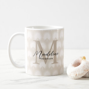 Minimalist Chic Beige Anahaw Leaf Script Monogram Coffee Mug