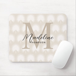 Minimalist Chic Beige Anahaw Leaf Script Monogram Mouse Mat