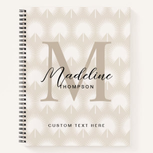 Minimalist Chic Beige Anahaw Leaf Script Monogram Notebook