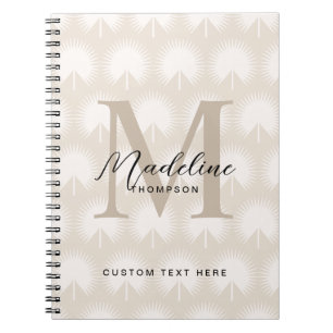 Minimalist Chic Beige Anahaw Leaf Script Monogram Notebook