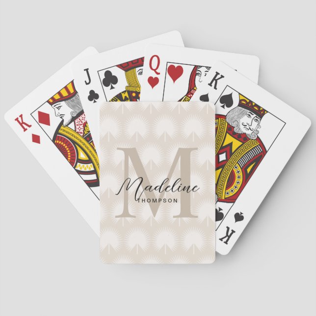 Minimalist Chic Beige Anahaw Leaf Script Monogram Playing Cards (Back)