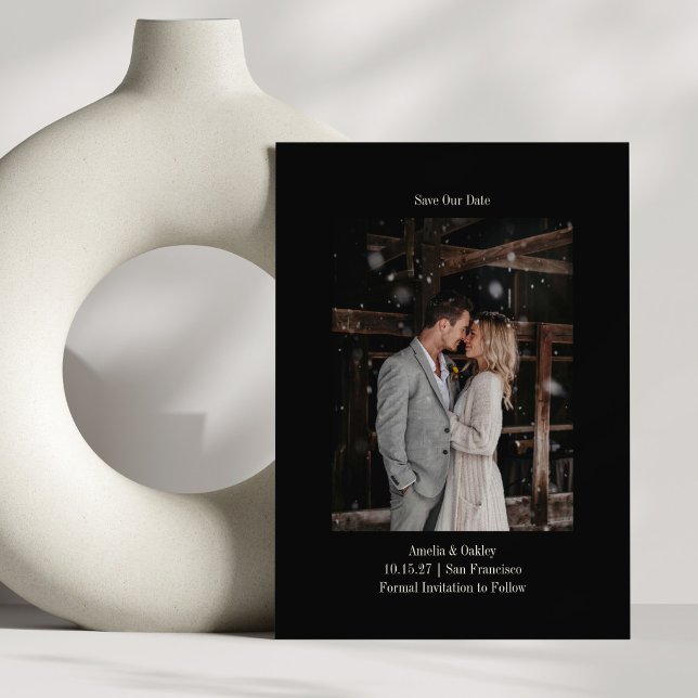 Minimalist Chic Black Elegant Wedding Custom Photo Save The Date (Creator Uploaded)