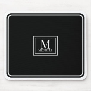 Minimalist Chic Black Monogram Double Boarder Mouse Mat