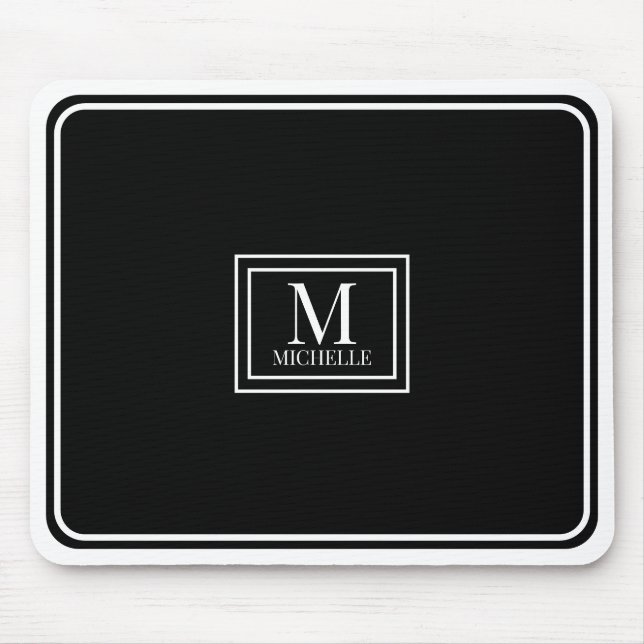 Minimalist Chic Black Monogram Double Boarder Mouse Mat (Front)