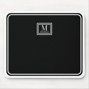Minimalist Chic Black Monogram Double Boarder Mouse Mat