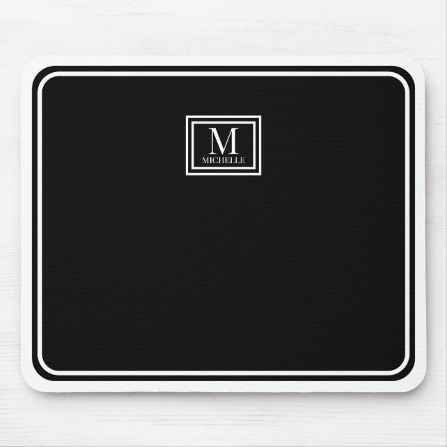 Minimalist Chic Black Monogram Double Boarder Mouse Mat (Front)