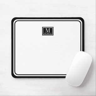 Minimalist Chic Black Monogram Double Boarder Mouse Mat