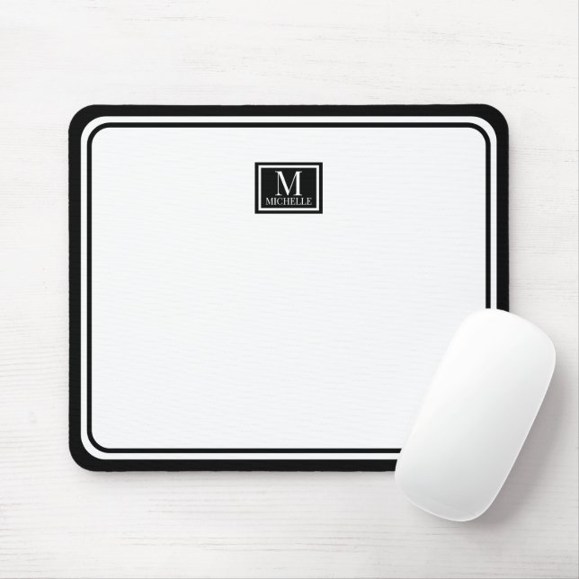 Minimalist Chic Black Monogram Double Boarder Mouse Mat (With Mouse)