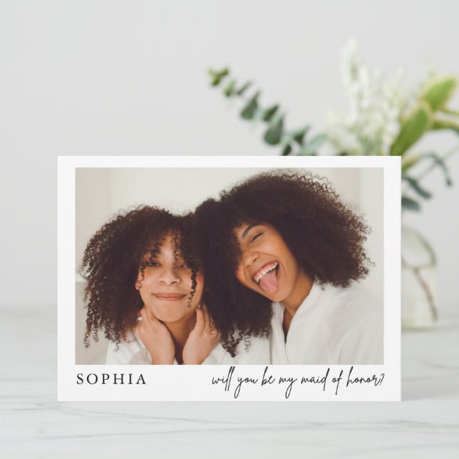 Minimalist Chic Black Photo Maid of Honour Proposa (Standing Front)