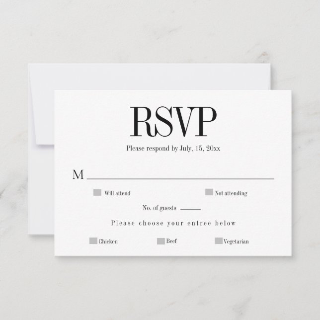 Minimalist Chic Black & White Response Card (Front)