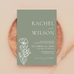 Minimalist Chic Boho Botanical Sage Green Wedding Invitation