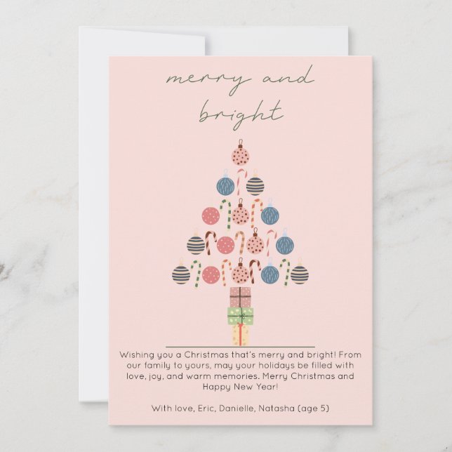 Minimalist Chic Boho Tree Pink Christmas Holiday Card (Front)