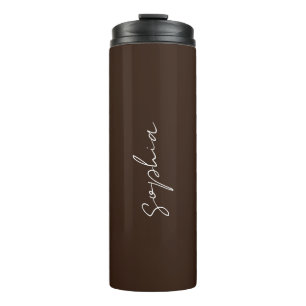 Minimalist Chic Brown Script Personalised Thermal Tumbler