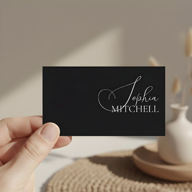 Minimalist Chic Calligraphy Black Business Card (Creator Uploaded)