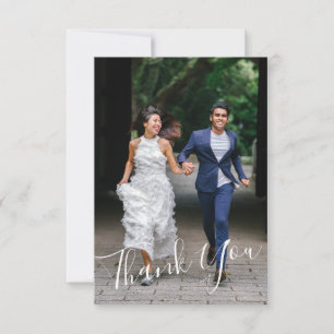 Minimalist Chic Calligraphy Custom Wedding 2 Photo Thank You Card