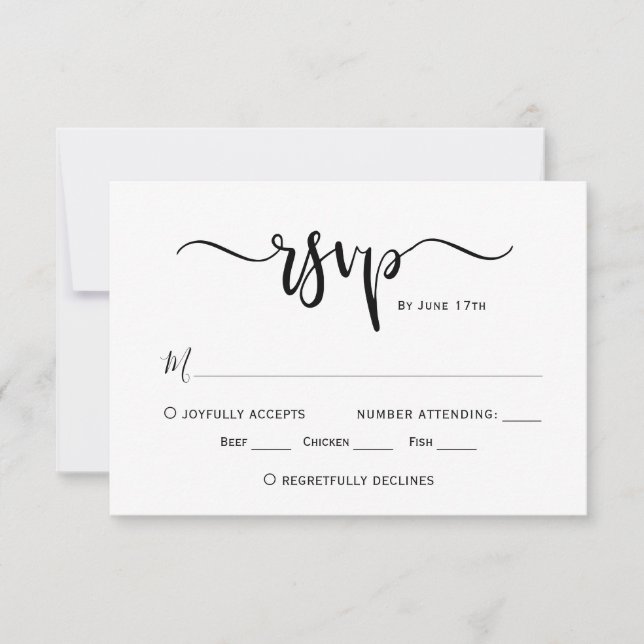 Minimalist Chic Calligraphy Script Wedding RSVP Card (Front)