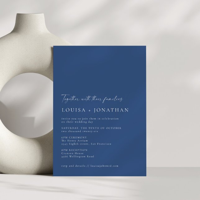 Minimalist Chic Classic Blue White Script Wedding Invitation (Creator Uploaded)