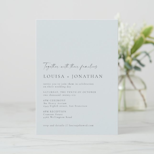 Minimalist Chic Classic Pastel Blue Script Wedding Invitation (Standing Front)