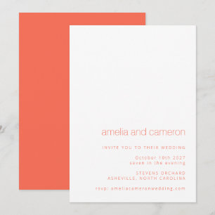 Minimalist Chic Coral Orange Modern Wedding RSVP Invitation