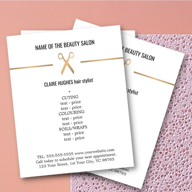 Minimalist Chic Faux Gold Scissor Hairstylist Menu (Creator Uploaded)