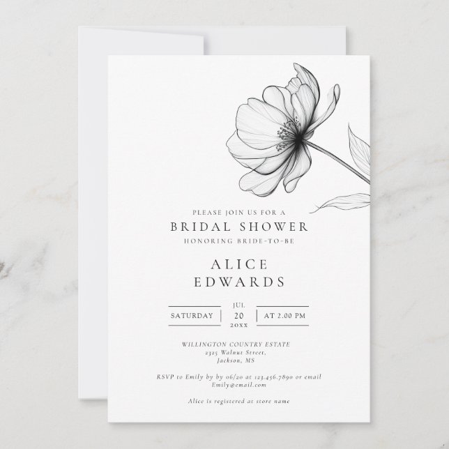 Minimalist Chic Floral Photo QR Code Bridal Shower Invitation (Front)