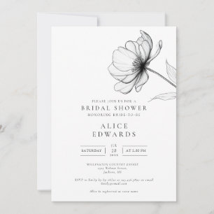 Minimalist Chic Floral Photo QR Code Bridal Shower Invitation