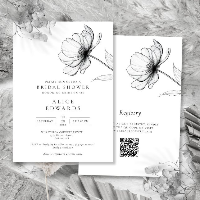 Minimalist Chic Floral QR Code Bridal Shower Invitation (Minimalist Chic Floral QR Code Bridal Shower Invitation)