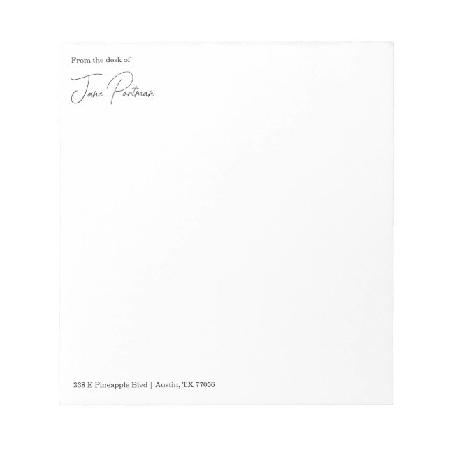 Minimalist Chic | From the Desk of  Notepad (Front)