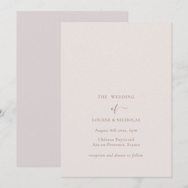 Minimalist Chic Gold Blush Simple Elegant Wedding Invitation (Front/Back)