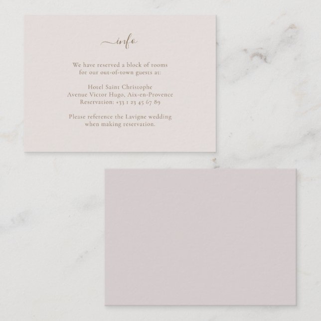 Minimalist Chic Gold Blush Wedding Hotel Detail Enclosure Card (Front/Back)