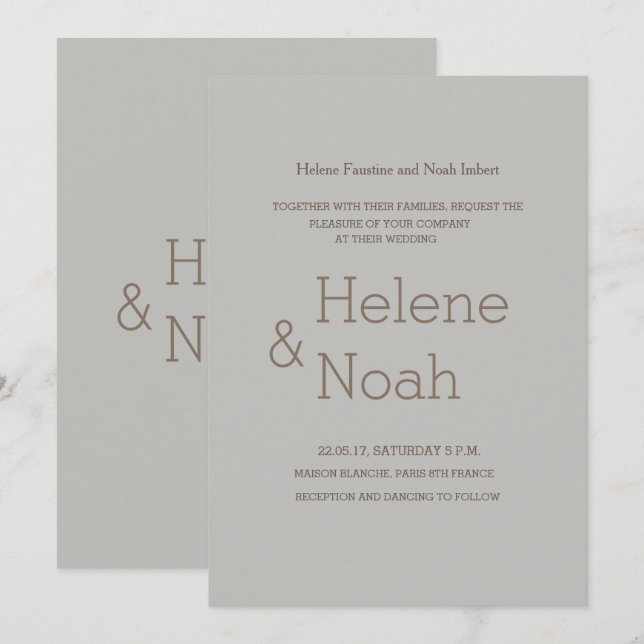 Minimalist chic gold grey modern simple wedding invitation (Front/Back)