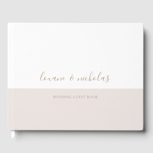 Minimalist Chic Gold White Blush Elegant Wedding Guest Book (Front)