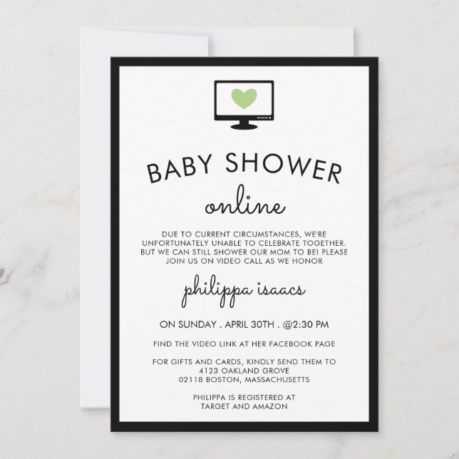 Minimalist Chic Green Virtual Baby Shower Invitation (Front)