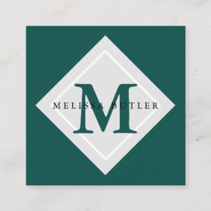 Minimalist Chic grey and green Modern Monogram Square Business Card