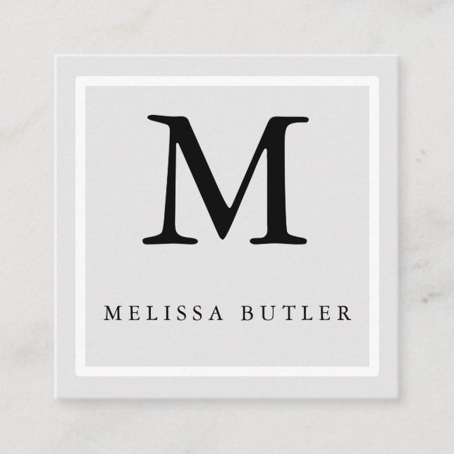 Minimalist Chic grey and White Modern Monogram Square Business Card (Front)