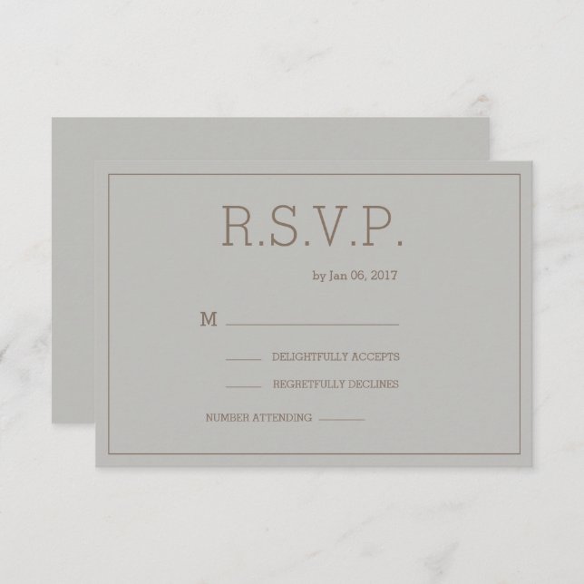 Minimalist chic grey gold modern wedding rsvp invitation (Front/Back)