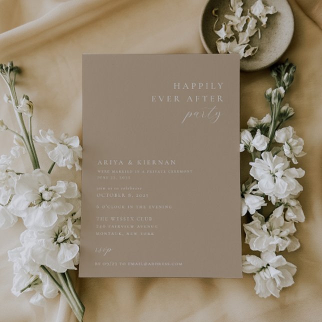 Minimalist Chic Happily Ever After Party Beige Invitation (Creator Uploaded)