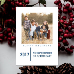 Minimalist Chic Holiday Photo Card Blue
