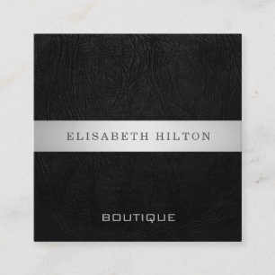 Minimalist chic luxury black leather look square business card