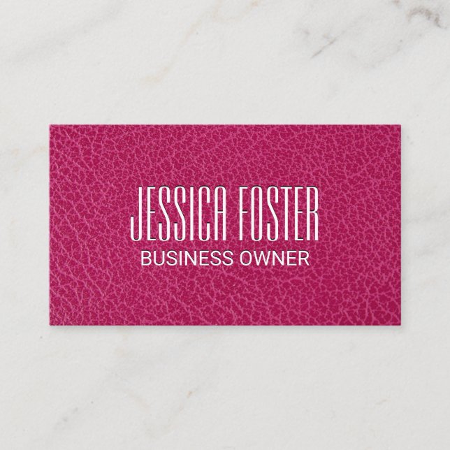 Minimalist Chic Magenta Leather Texture Business Card (Front)