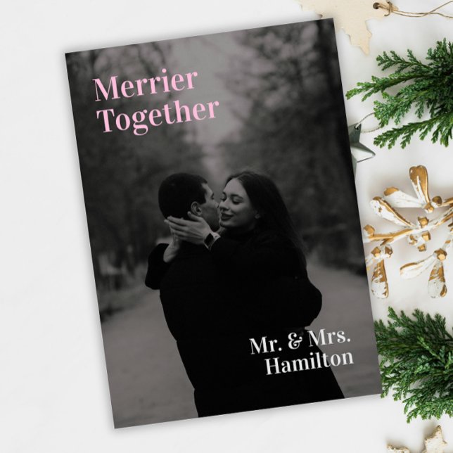 Minimalist Chic Merrier Together Photo Christmas Holiday Card (Creator Uploaded)