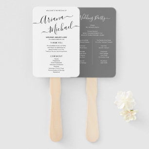 Minimalist Chic Mod Grey and White Wedding Program Hand Fan
