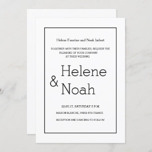 Minimalist chic modern black white simple wedding invitation