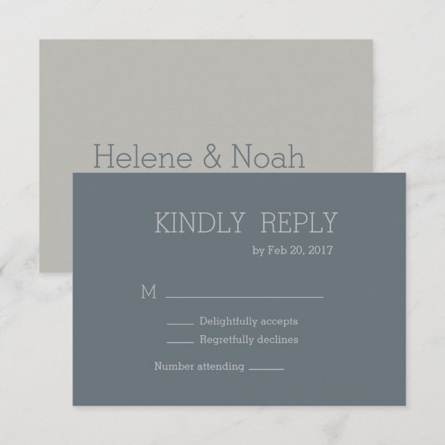 Minimalist chic modern blue grey wedding rsvp invitation (Front/Back)