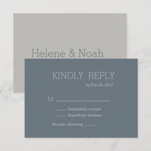 Minimalist chic modern blue grey wedding rsvp invitation